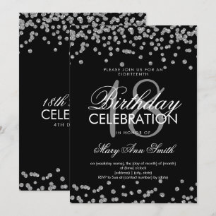 Silver 18th Birthday Glitter Confetti Black Invitation