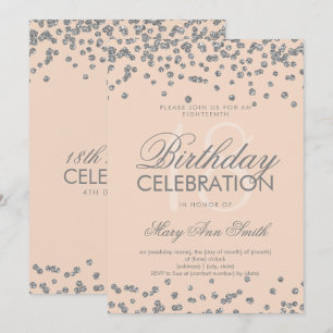 Silver 18th Birthday Glitter Confetti Rose Pink Invitation