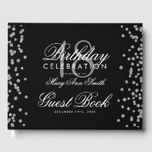 Silver 18th Birthday Party Glitter Confetti Black Guest Book