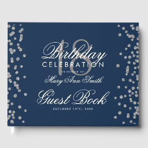 Silver 18th Birthday Party Glitter Confetti Navy Guest Book