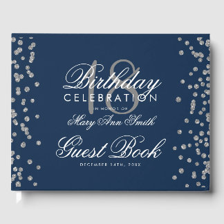 Silver 18th Birthday Party Glitter Confetti Navy Guest Book