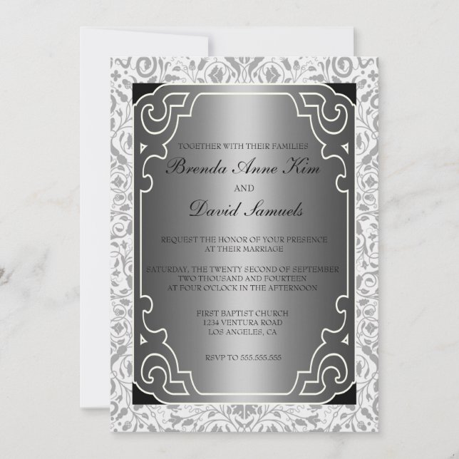 Silver 1920s Art Deco Wedding Invitation (Front)