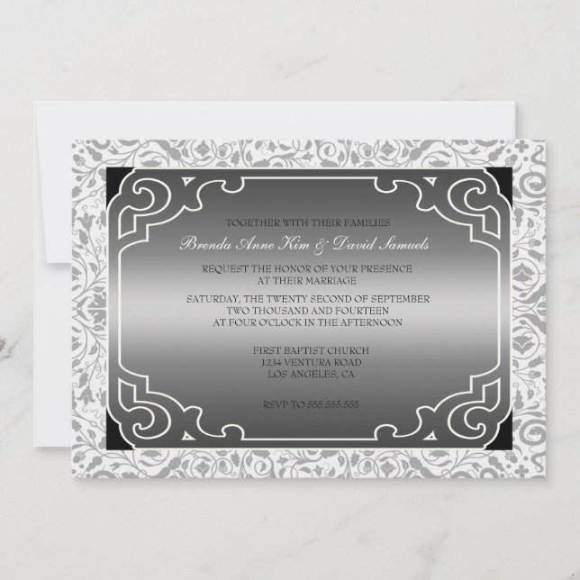Silver 1920s Art Deco Wedding Invitation (Front)