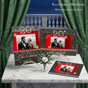Silver 20th Wedding Anniversary Black Woven Pearls Invitation