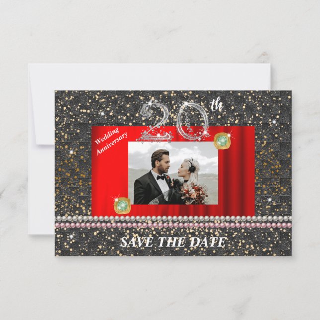 Silver 20th Wedding Anniversary Black Woven Pearls Invitation (Front)