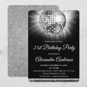 Silver 21st Birthday Party Disco Ball - 70's Party Invitation