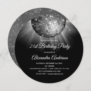 Silver 21st Birthday Party Silver Disco Ball Invitation