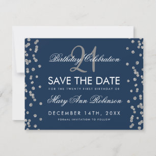 Silver 21st Birthday Save the Date Confetti Navy