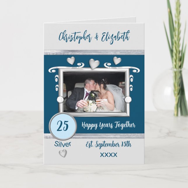 Silver 25th anniversary add photo names blue card (Front)