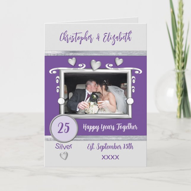 Silver 25th anniversary add photo names purple card (Front)