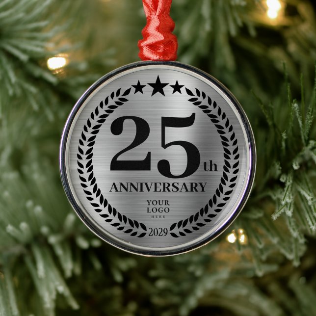 Silver 25th Anniversary Business Logo Christmas Metal Tree Decoration (Tree)
