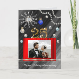Silver 25th Anniversary on Christmas 2 photos Card