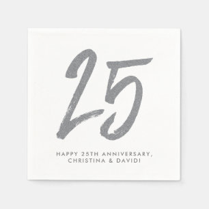 Silver 25th anniversary party personalised napkin