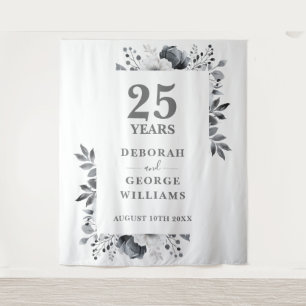 Silver 25th Anniversary Photo Booth Backdrop Tapestry