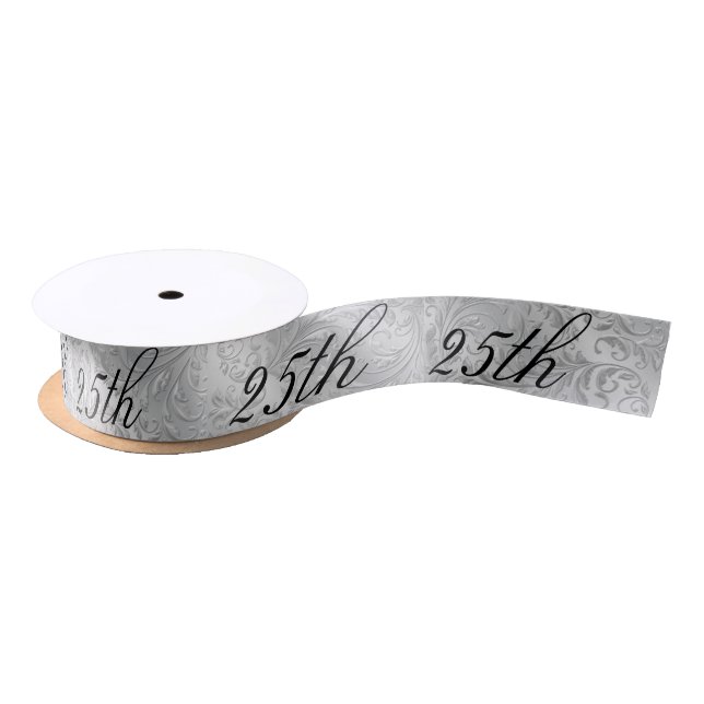 Silver 25th Anniversary Ribbon for gift Satin Ribbon (Spool)