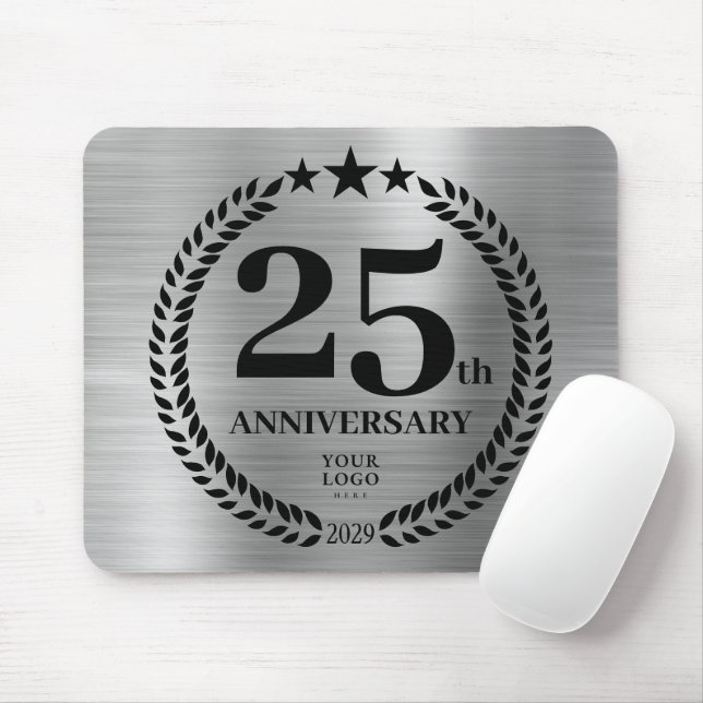Silver 25th Business Logo Anniversary Mouse Mat (With Mouse)