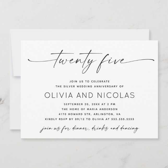 Silver 25th Modern Wedding Anniversary Photo Party Invitation (Front)