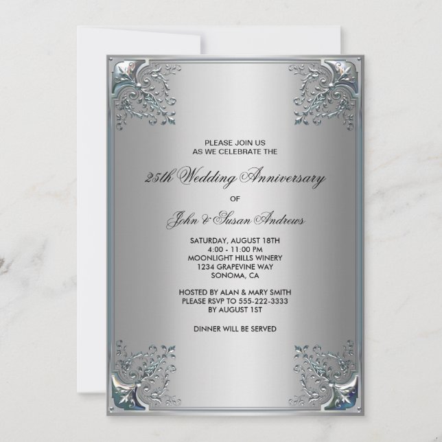 Silver 25th Silver Anniversary Party Invitations (Front)