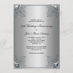 Silver 25th Silver Anniversary Party Invitations