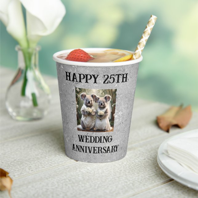 Silver 25th Traditional Wedding Anniversary,  Paper Cups (Insitu)