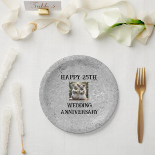 Silver 25th Traditional Wedding Anniversary,  Paper Plate