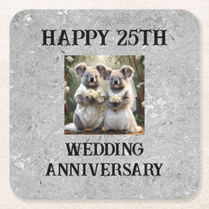 Silver 25th Traditional Wedding Anniversary,  Square Paper Coaster