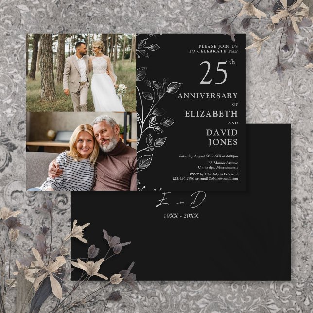 Silver 25th Wedding Anniversary 2 Photo Invitation (Silver 25th Wedding Anniversary 2 Photo Invitation)