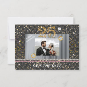 Silver 25th Wedding Anniversary Black Woven Pearls Invitation