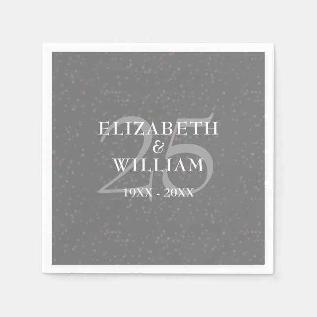 Silver 25th Wedding Anniversary Chic Confetti Napkin (Front)