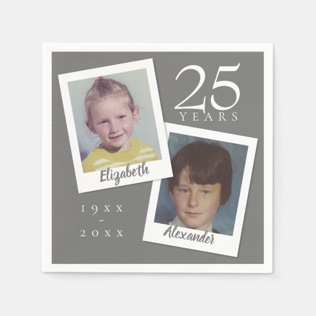 Silver 25th Wedding Anniversary Childhood Photos Napkin (Front)