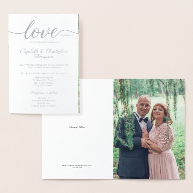 Silver 25th wedding anniversary Couple Photo  Foil Card (Display)