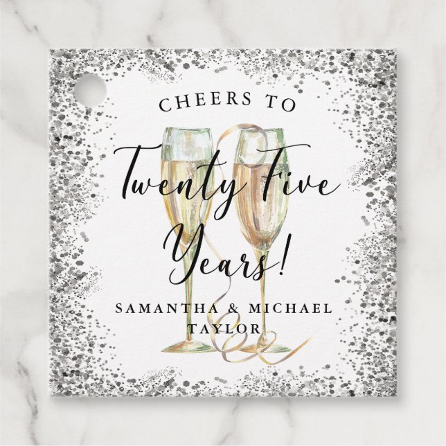 Silver 25th Wedding Anniversary Favour Tags (Front)