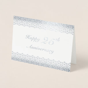 Silver 25th Wedding Anniversary Floral Border Foil Card