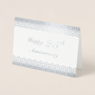 Silver 25th Wedding Anniversary Floral Border Foil Card