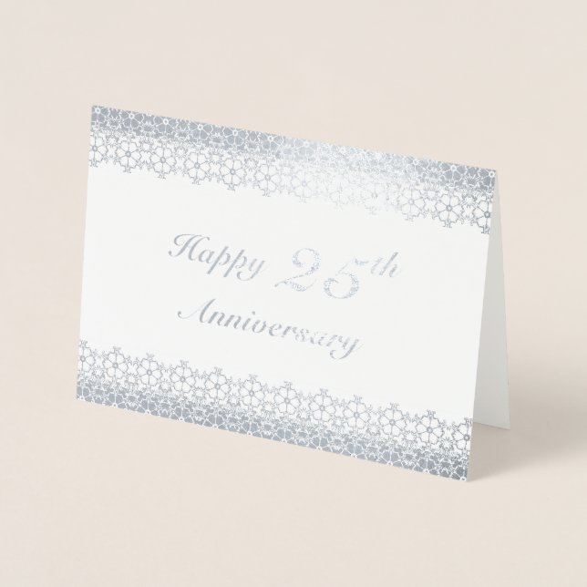 Silver 25th Wedding Anniversary Floral Border Foil Card (Front)