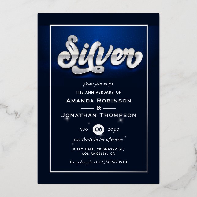 Silver 25th Wedding Anniversary  Foil Invitation (Front)