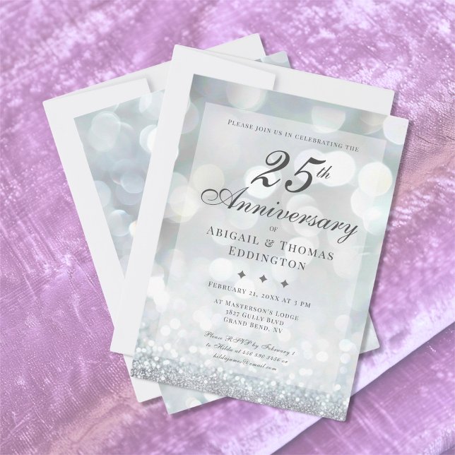 Silver 25th Wedding Anniversary Invitation (Silver 25th Wedding Anniversary Invitation (silver bokeh))