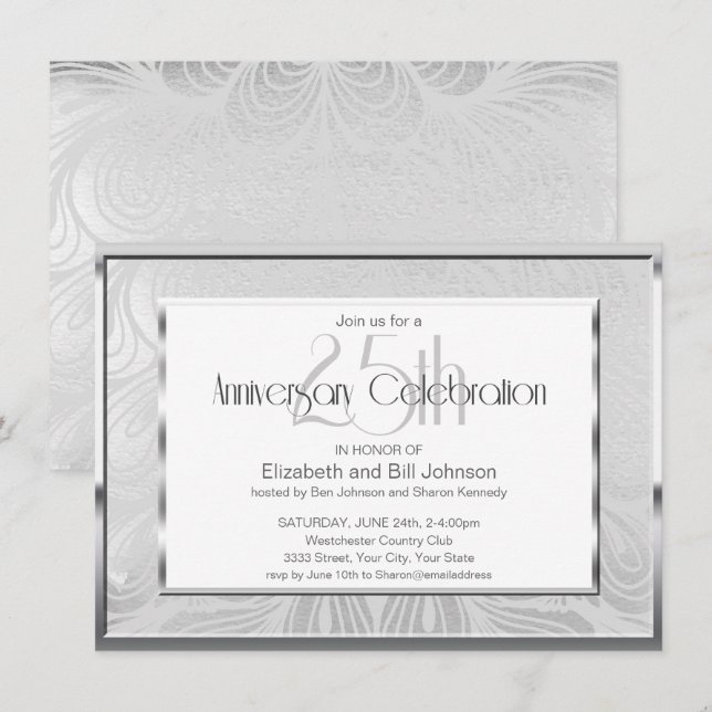 Silver 25th Wedding Anniversary Invitation (Front/Back)