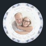 Silver 25th Wedding Anniversary Keepsake Gift Magnet<br><div class="desc">Pretty Silver Grey 25th Wedding Anniversary Keepsake Photo Gift Magnet. In variations of soft grey for your twenty fifth year of marriage. A modern geometric pattern round border surrounds the picture in the middle. Replace the photo on this budget friendly fridge magnet with a picture of your own wedding celebration....</div>