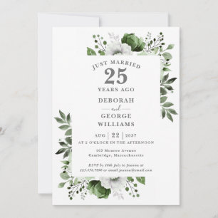 Silver 25th Wedding Anniversary Monogram Floral  Invitation