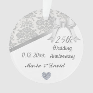 Silver 25th Wedding anniversary. Ornament
