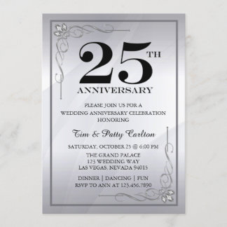 Silver 25th Wedding Anniversary Party Invitation