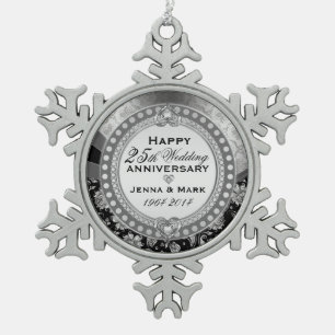 Silver 25th Wedding Anniversary Snowflake Pewter Christmas Ornament