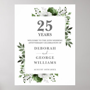 Silver 25th Wedding Anniversary Welcome Sign