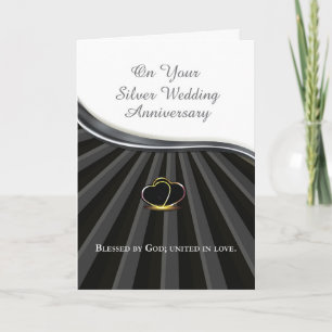 Silver 25th Wedding Religious Anniversary Heart Card