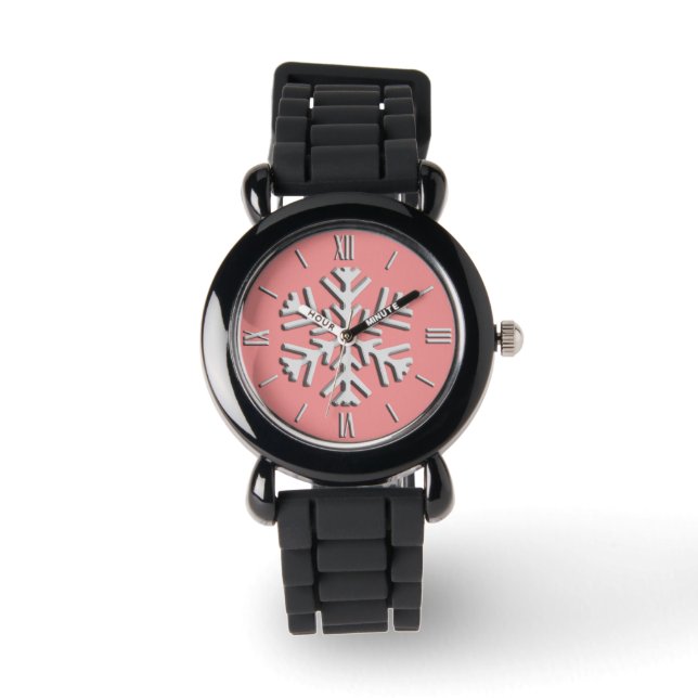 Silver 3-d snowflake, Customisable Background Watch (Front)