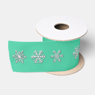 Silver 3-d snowflakes, Customisable Background Satin Ribbon