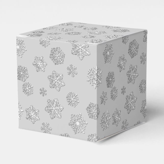 Silver 3-d snowflakes on a silver background favour box (Front Side)