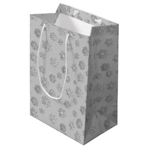 Silver 3-d snowflakes on a silver background medium gift bag