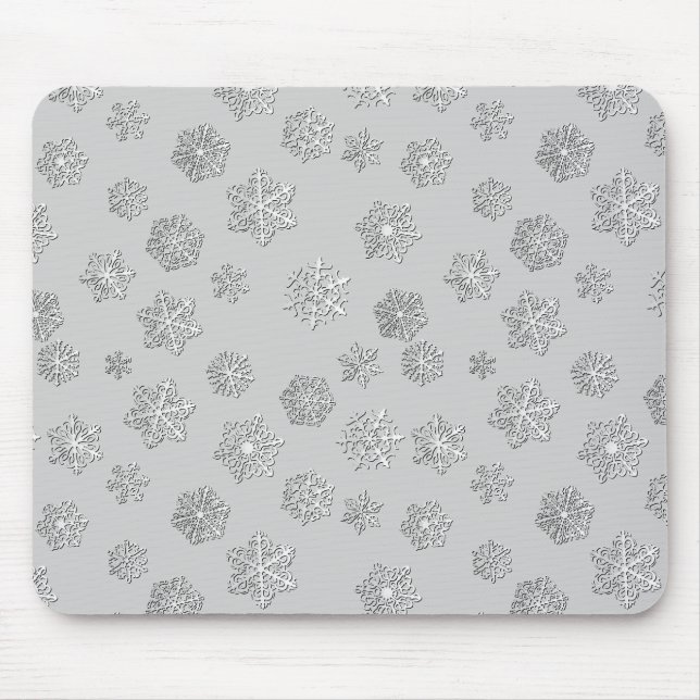 Silver 3-d snowflakes on a silver background mouse mat (Front)